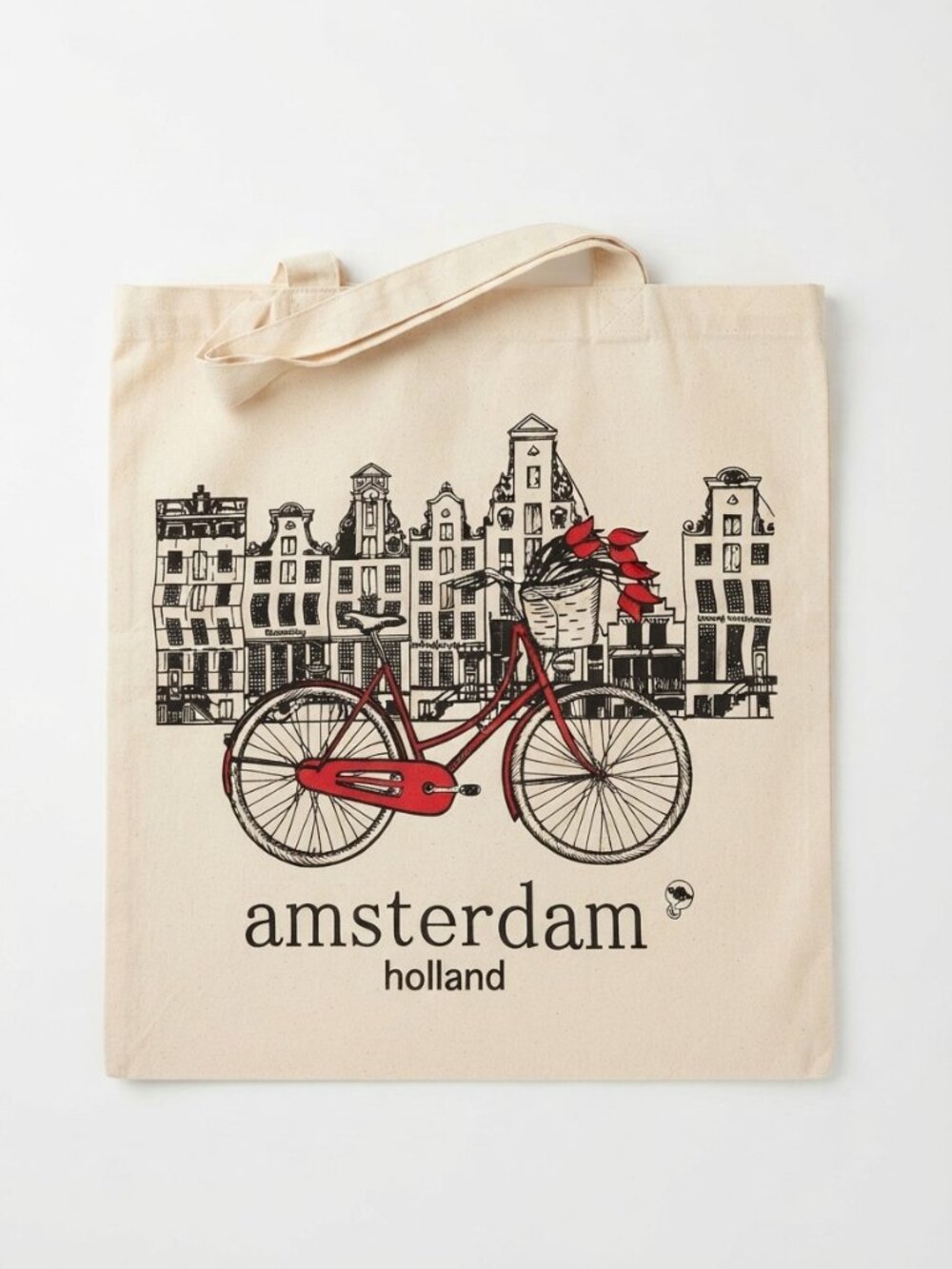 Amsterdam Bicycle Canvas Tote with Red Accents